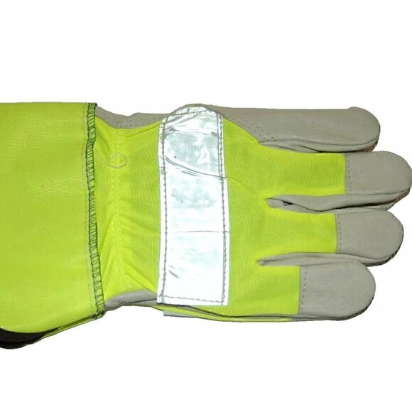 Global Gloves L High Visibility Pigskin Neon Safety Reflective Cuffs - Picture 2 of 4